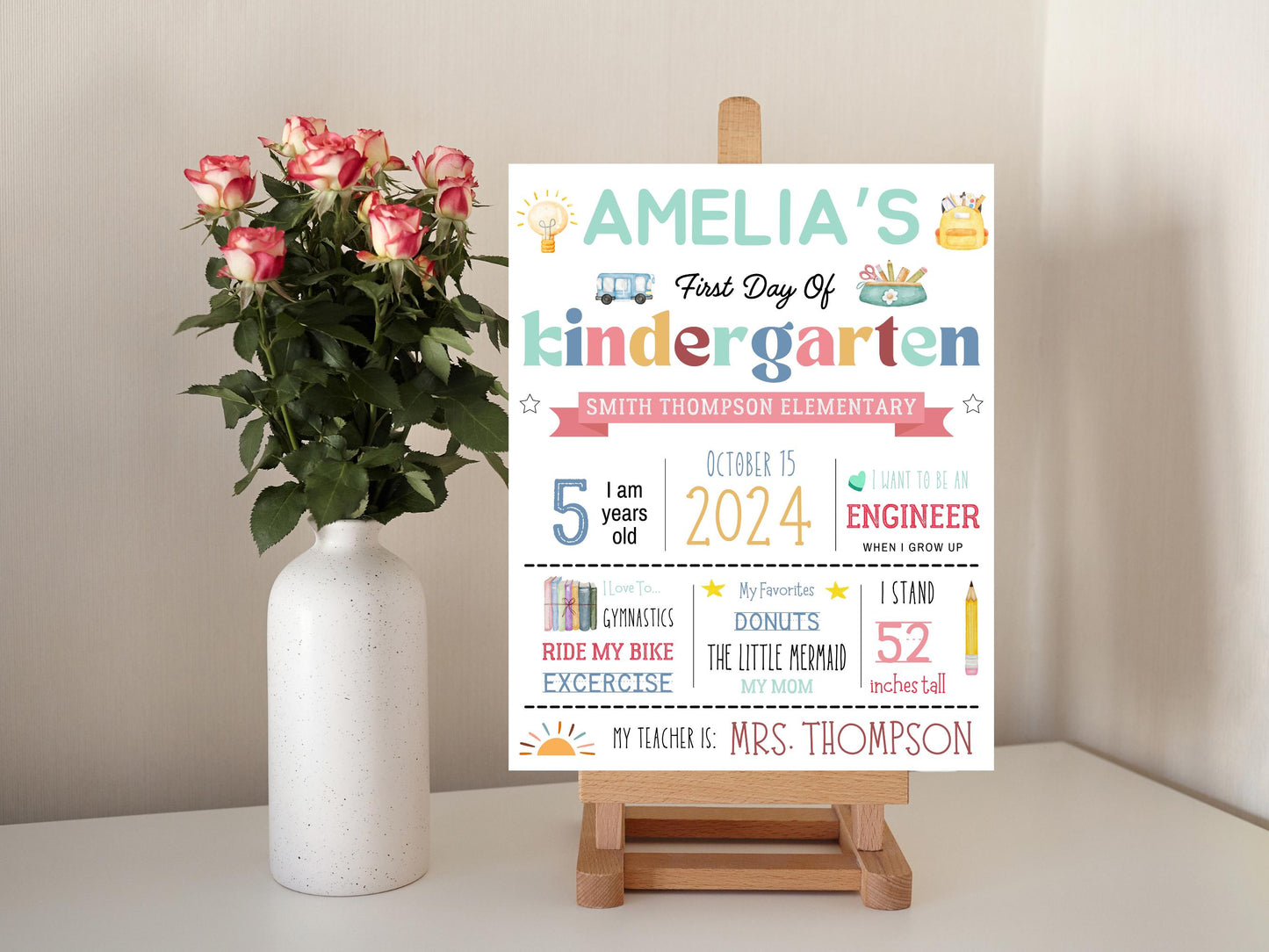First Day of School Sign: Editable Kindergarten Printable, Canva Template