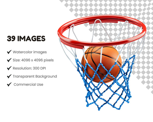 Watercolor Basketball Clipart Bundle png, Basketball Hoop Clipart Bundle, Basketball Hoop Clipart Set, Slam Dunk Basketball Net Clipart png