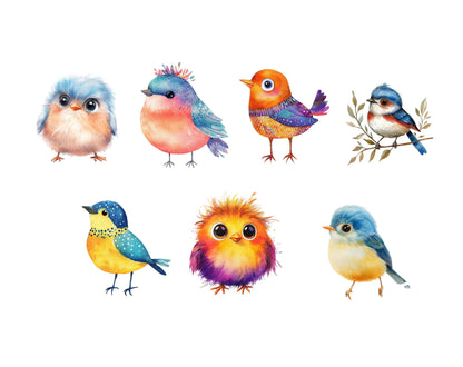 Watercolor Whimsical Birds Clipart png Bundle, Cute Birds Clipart, Little Birds Clipart, Whimsy Birds Clipart png, Funny Cute Birds Clipart