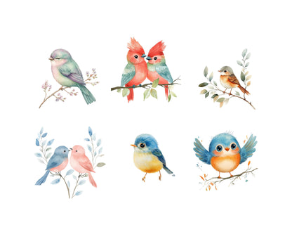 Watercolor Whimsical Birds Clipart png Bundle, Cute Birds Clipart, Little Birds Clipart, Whimsy Birds Clipart png, Funny Cute Birds Clipart