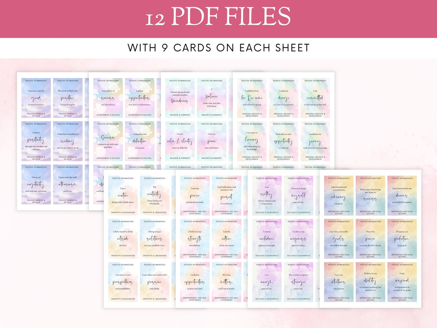 Positive Affirmation Cards, Printable Planner, Self-Love (PDF)
