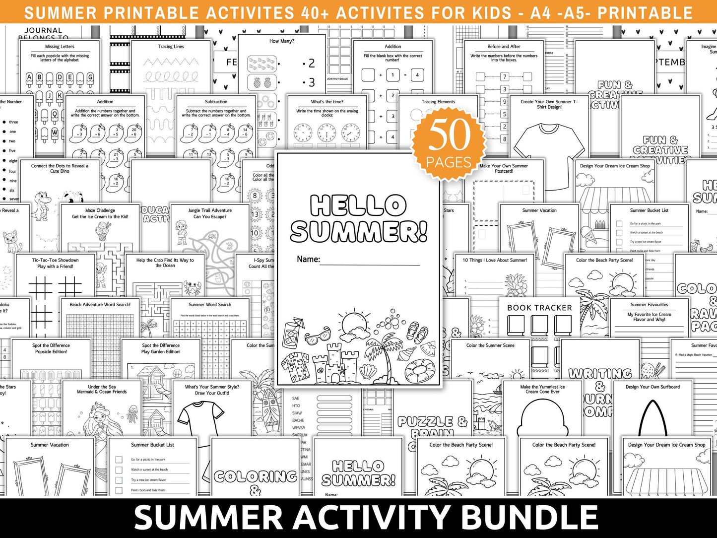 Summer Activity Book: 50 Kids Printable Games & Activities (A4/A5 PDF Download)