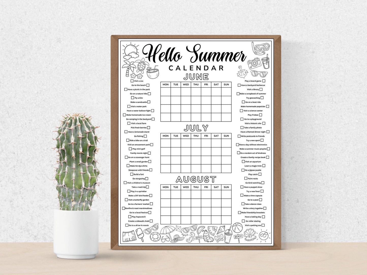 Editable Summer Calendar Poster Printable Summer Fun Bucket List Family Planner Checklist Printable Template Instant Digital Download