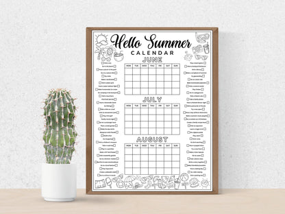 Editable Summer Calendar Poster Printable Summer Fun Bucket List Family Planner Checklist Printable Template Instant Digital Download