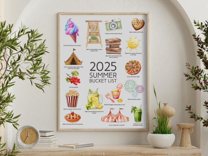 Summer 2025 Kids Activity Calendar: Watercolor Bucket List (PDF Download 8.5x11 inches)