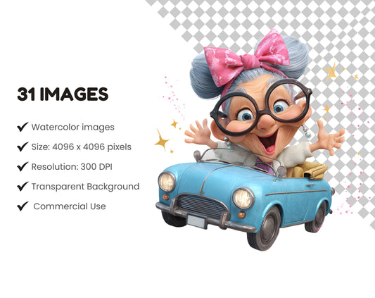 Funny Old Lady Clipart Bundle png, Watercolor Old Lady Clipart, Old Lady Clipart png, Grandma Clipart png, Modern Granny Clipart, Granny png