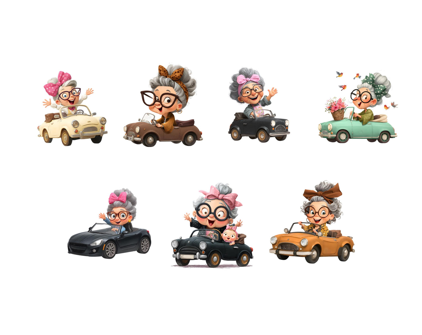 Lustige Cliparts älterer Damen (PNG), Aquarell-Cliparts älterer Damen, Cliparts älterer Damen (PNG), Cliparts von Omas (PNG), moderne Oma-Cliparts, Oma-Cliparts (PNG)