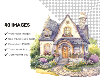 Watercolor Houses Clipart Bundle png, Quirky Houses Clipart png, Whimsical House Clipart, Quirky House Clipart png, House Clipart png