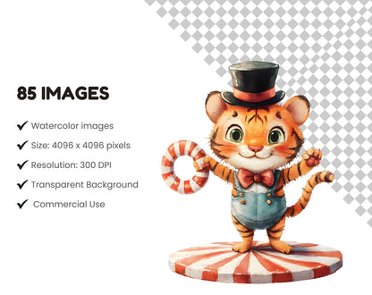 Zirkus-Clipart-Bundle (PNG), Aquarell-Zirkus-Clipart (PNG), Niedliche Zirkustiere-Clipart, Zirkuszelt-Clipart, Clown-Clipart