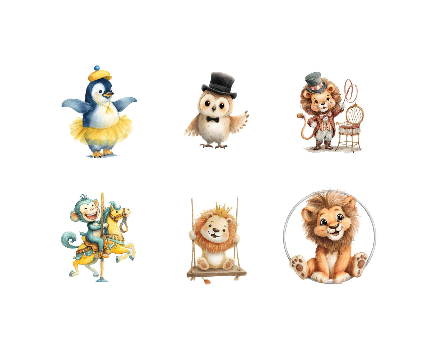 Zirkus-Clipart-Bundle (PNG), Aquarell-Zirkus-Clipart (PNG), Niedliche Zirkustiere-Clipart, Zirkuszelt-Clipart, Clown-Clipart