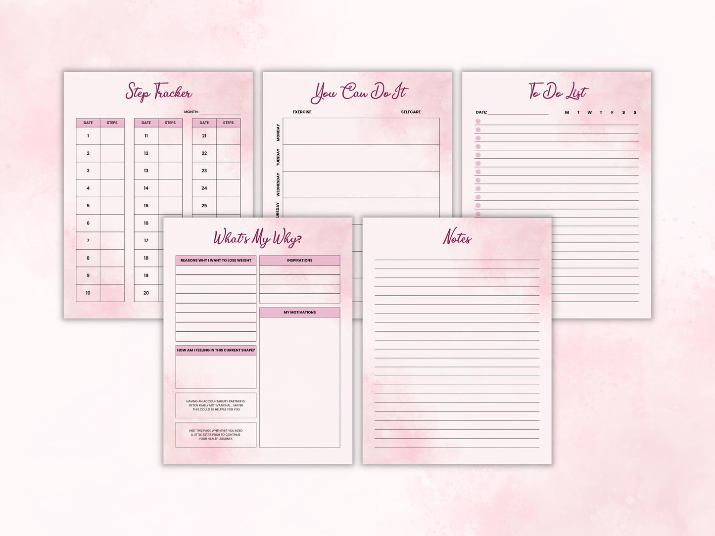 Printable Weight Loss Planner, Fitness Tracker, Calorie Calculator (PDF)