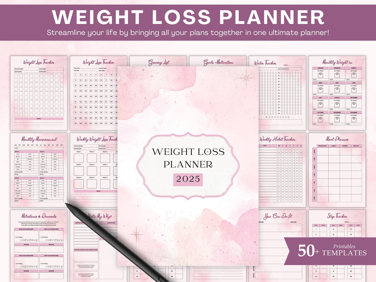 Printable Weight Loss Planner, Fitness Tracker, Calorie Calculator (PDF)