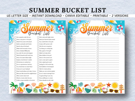 Summer Bucket List Printable: Fun Family Activities - Canva Template