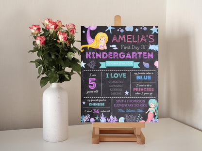 Mermaid First Day of School Sign: Editable Chalkboard Poster (Digital Download)