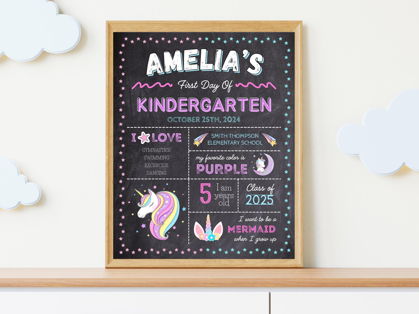 Unicorn First Day of School Sign, Editable Chalkboard Poster (Instant Download)