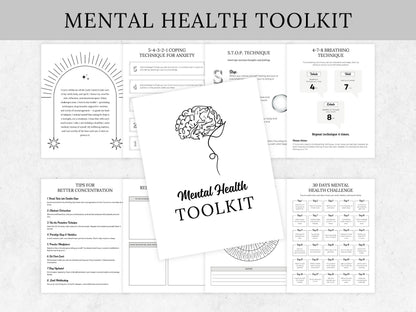 Mental Health Planner Bundle, Self-Care Workbook (Printable)