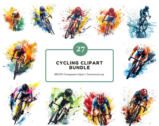 Watercolor Cycling Clipart Bundle png, Cycling Clipart, Sports Cycling Clipart, Sports Clipart, Cycling Clipart Set png Bundle