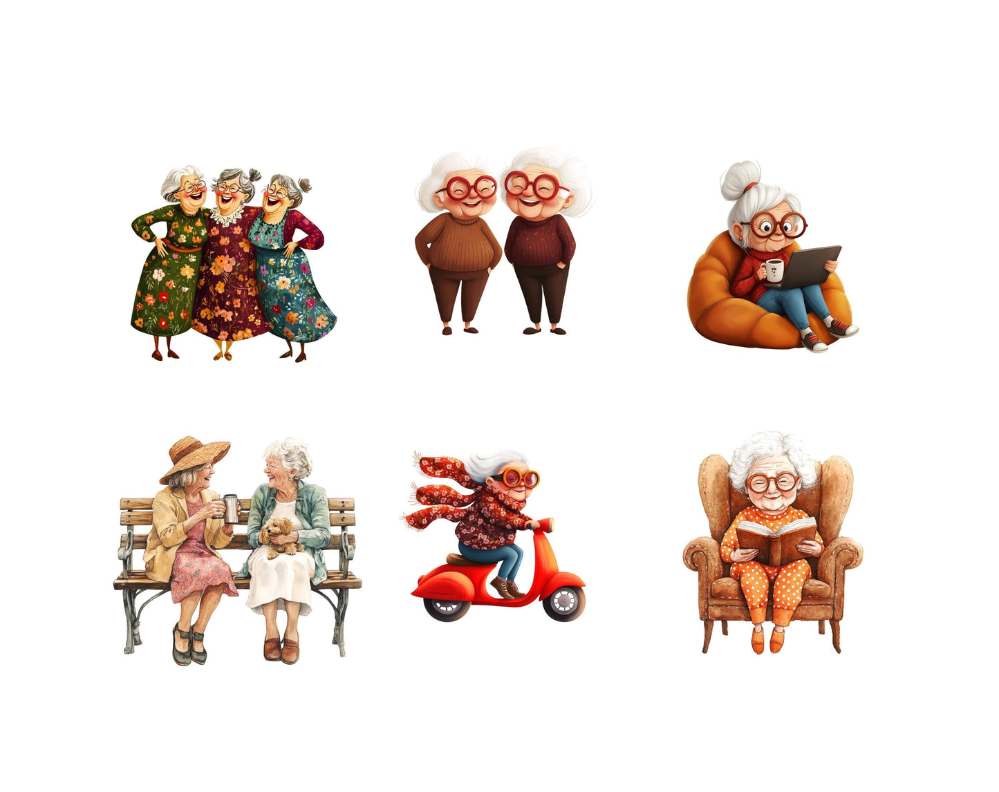 Funny Old Lady Clipart Bundle png, Watercolor Granny Clipart, Modern Granny Clipart, Funny Grandma Clipart, Funny Granny Clipart png