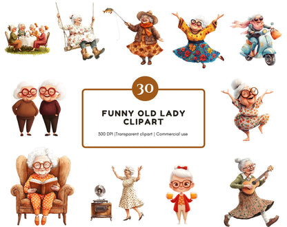 Funny Old Lady Clipart Bundle png, Watercolor Granny Clipart, Modern Granny Clipart, Funny Grandma Clipart, Funny Granny Clipart png