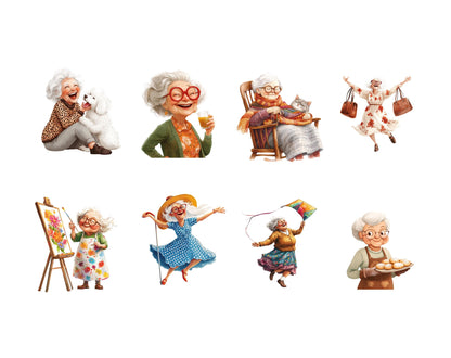 Funny Old Lady Clipart Bundle png, Watercolor Granny Clipart, Modern Granny Clipart, Funny Grandma Clipart, Funny Granny Clipart png