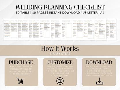 Wedding Planning Checklist: Canva Template (PDF Downloadable Link Included)