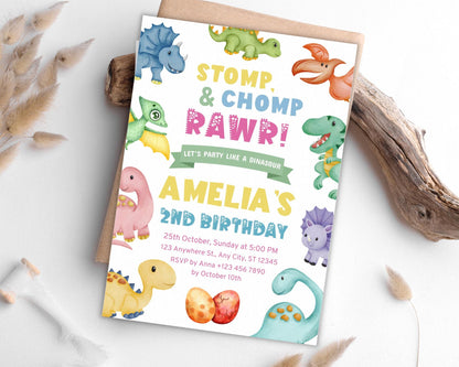 Einladung zum 2. Geburtstag mit Dinosauriern: Stampf-, Beiß- und Brüllparty (Digitaler Download)