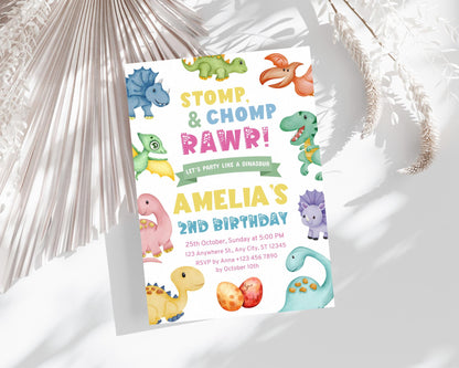 Einladung zum 2. Geburtstag mit Dinosauriern: Stampf-, Beiß- und Brüllparty (Digitaler Download)