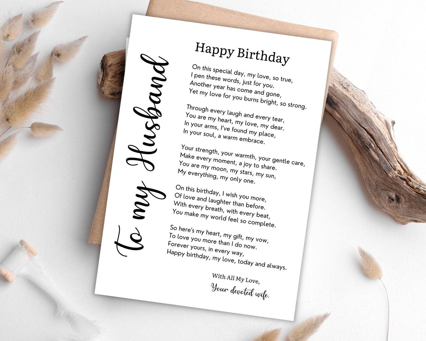 Husband Birthday Poem Card: Romantic Love Note from Wife (Digital Download
