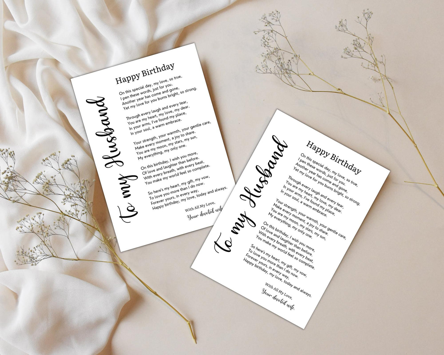 Husband Birthday Poem Card: Romantic Love Note from Wife (Digital Download