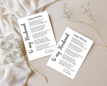 Husband Birthday Poem Card: Romantic Love Note from Wife (Digital Download