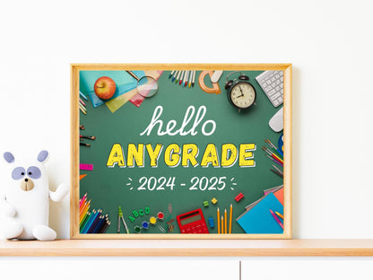 Editable Hello Grade Printable Sign, Back to School Decor (Digital Download)