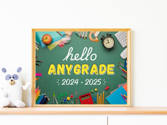 Editable Hello Grade Printable Sign, Back to School Decor (Digital Download)