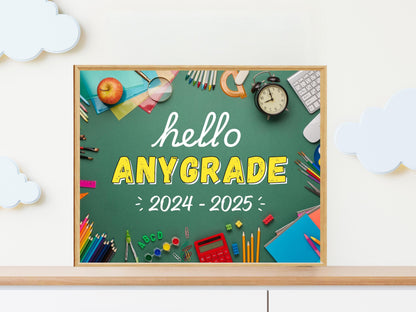 Editable Hello Grade Printable Sign, Back to School Decor (Digital Download)