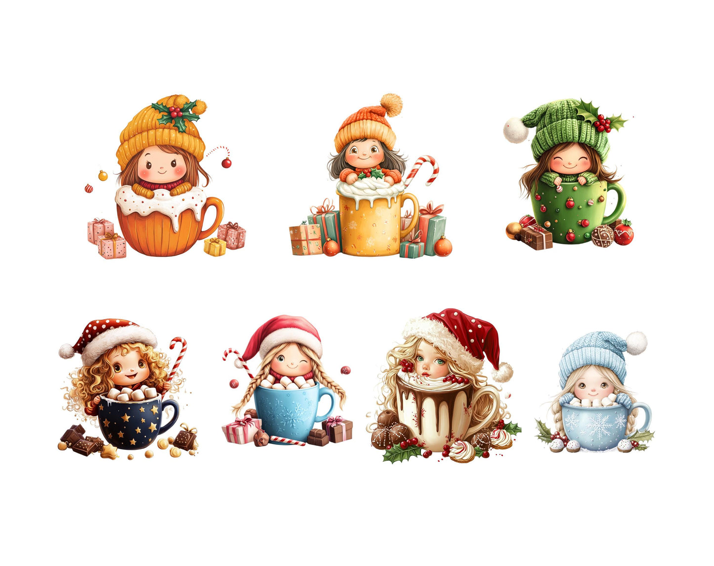 Hot Cocoa Gnomes Clipart Bundle png, Gnome Clipart, Coffee Gnomes Clipart, Christmas Gnomes Clipart, Festive Gnomes Clipart png