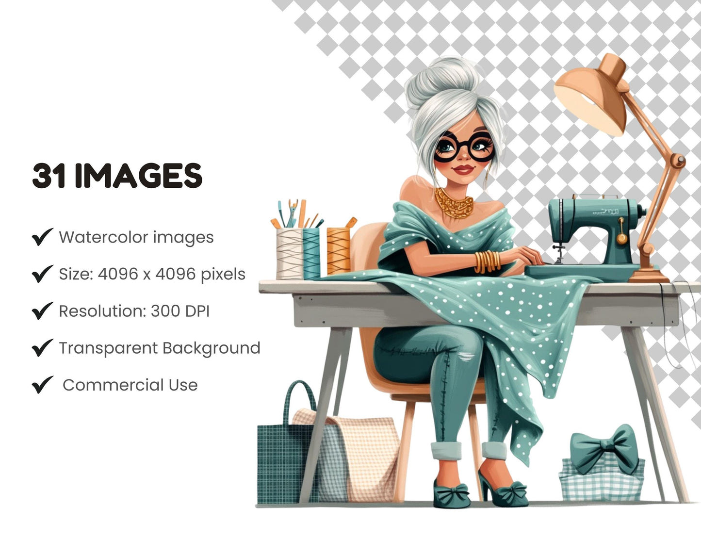 Stylish Women Sewing Machine Clipart, Funny Seamstress Clipart png, Quirky Tailor Cartoon Clipart png, Sewing Machine Clipart, Women Tailor