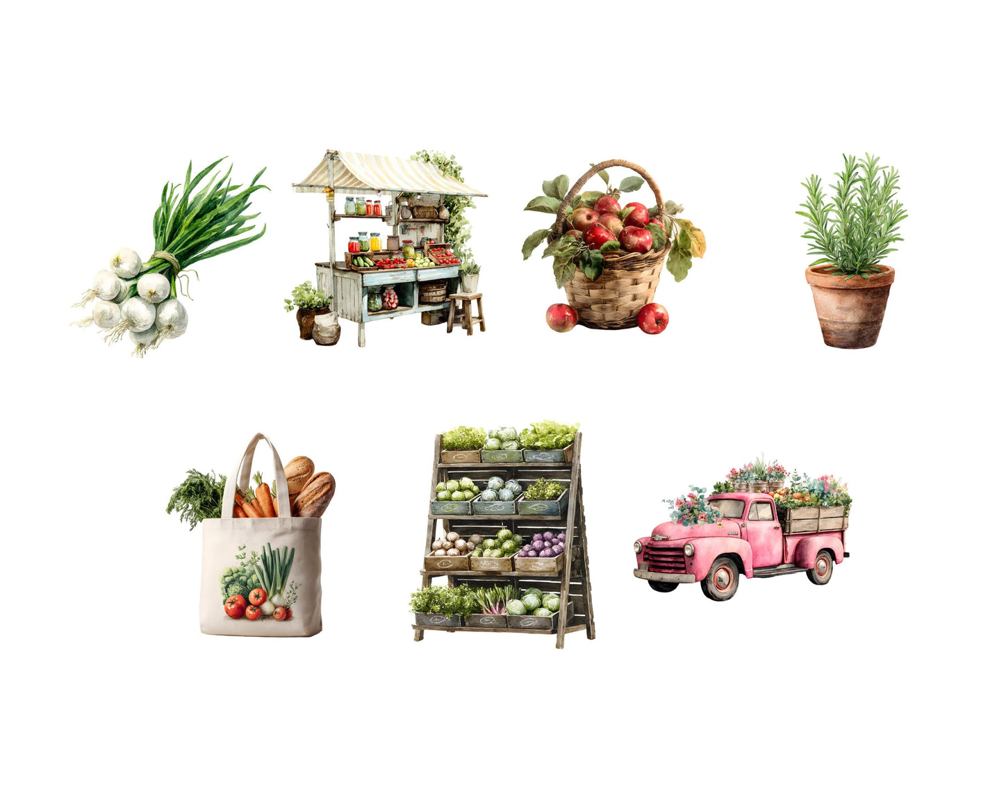 Farmers Market Clipart png Bundle, Watercolor Farmers Market Clipart, Fruit Clipart, Vegetable Clipart, Farm Product Clipart, Garden Clipart