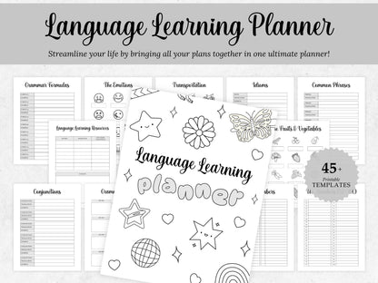 Learning Language Planner Template, Language Study Notebook Planner, Printable Learning Language Planner, Language learning notion template