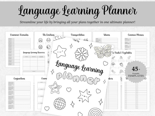 Learning Language Planner Template, Language Study Notebook Planner, Printable Learning Language Planner, Language learning notion template