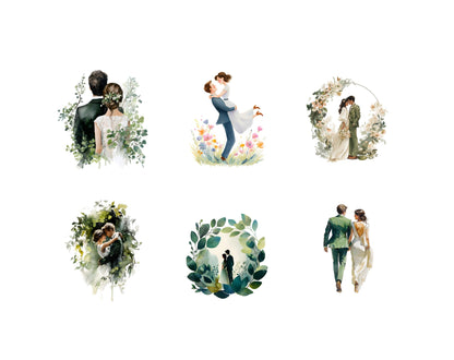 Hochzeitspaar-Clipart-Bundle (PNG), Brautpaar-Clipart (PNG), Liebespaar-Clipart, Paar-Clipart in weißen Kleidern, Brautpaar-Clipart zum Ausdrucken