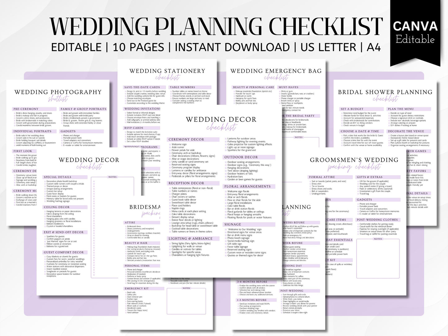Editable Wedding Planner Checklist: Canva Template (PDF Downloadable Link Included)