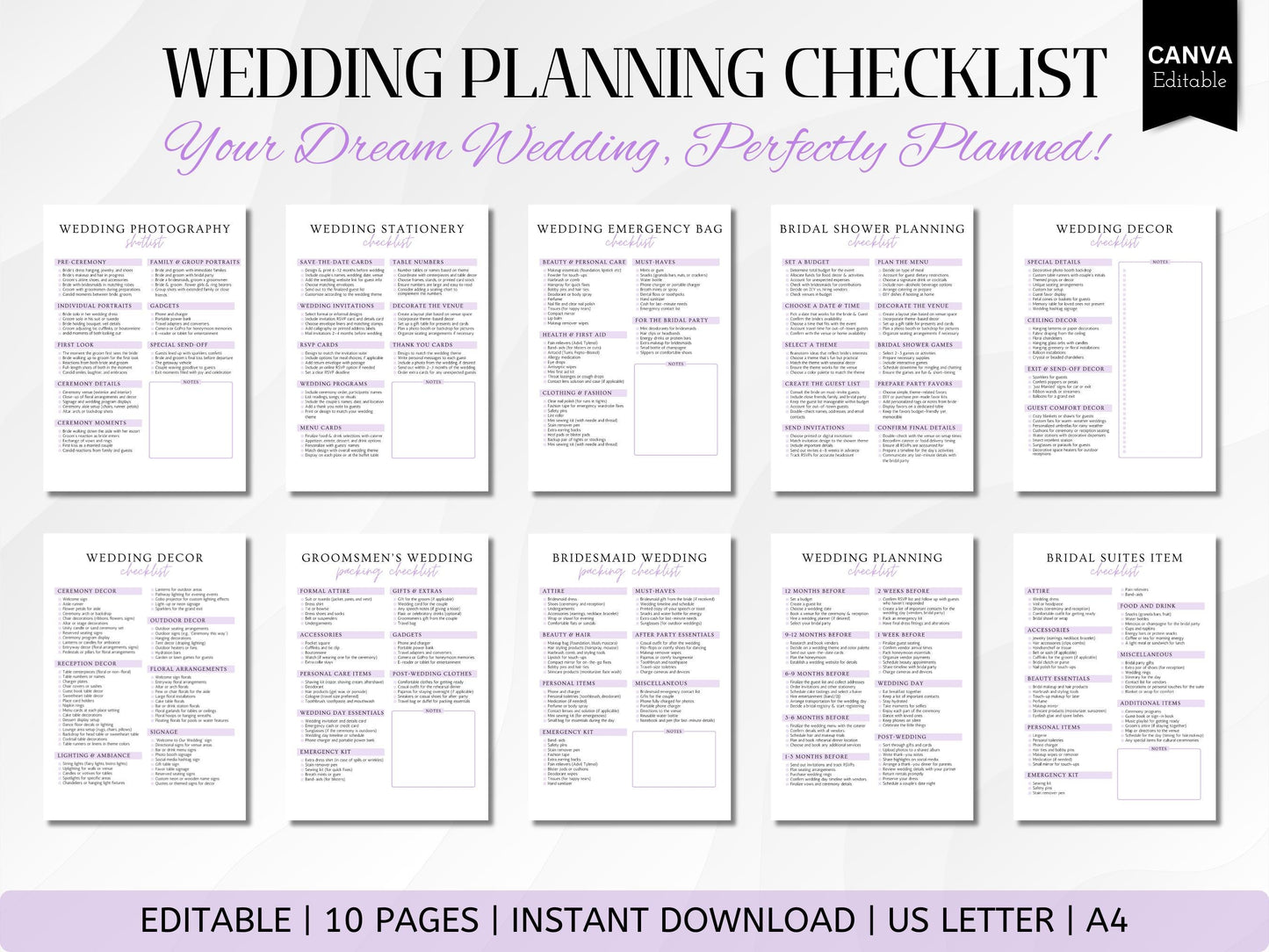Editable Wedding Planner Checklist: Canva Template (PDF Downloadable Link Included)