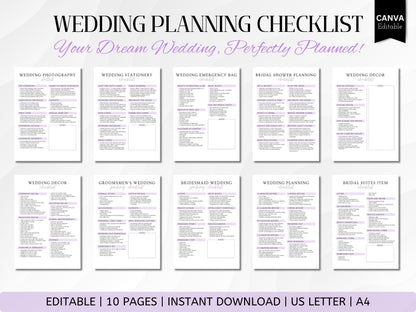 Editable Wedding Planner Checklist: Canva Template (PDF Downloadable Link Included)