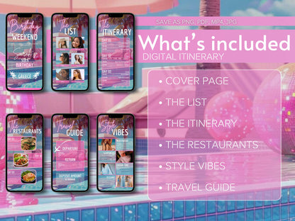Pink Birthday Weekend Itinerary: Canva Editable Travel Planner (Digital Download)