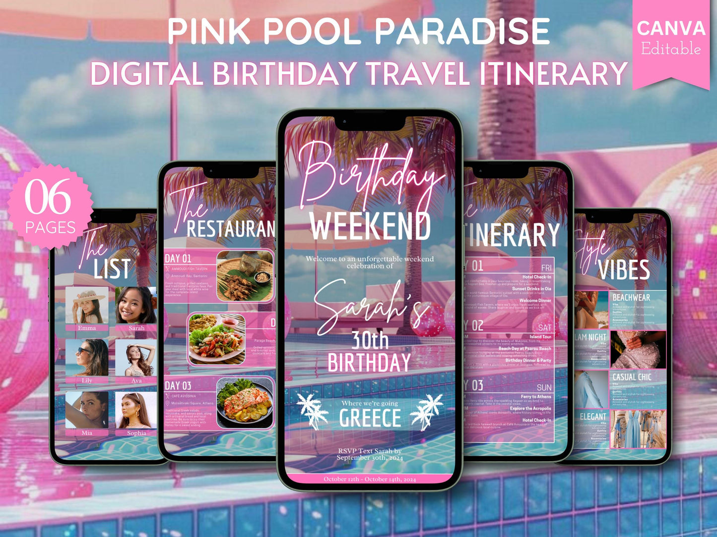 Pink Birthday Weekend Itinerary: Canva Editable Travel Planner (Digital Download)