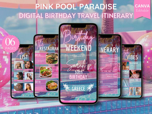 Pink Birthday Weekend Itinerary: Canva Editable Travel Planner (Digital Download)