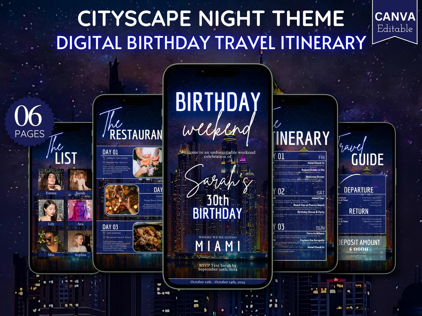 Blue Birthday Travel Itinerary Template: Canva Editable Vacation Planner (Digital Download)