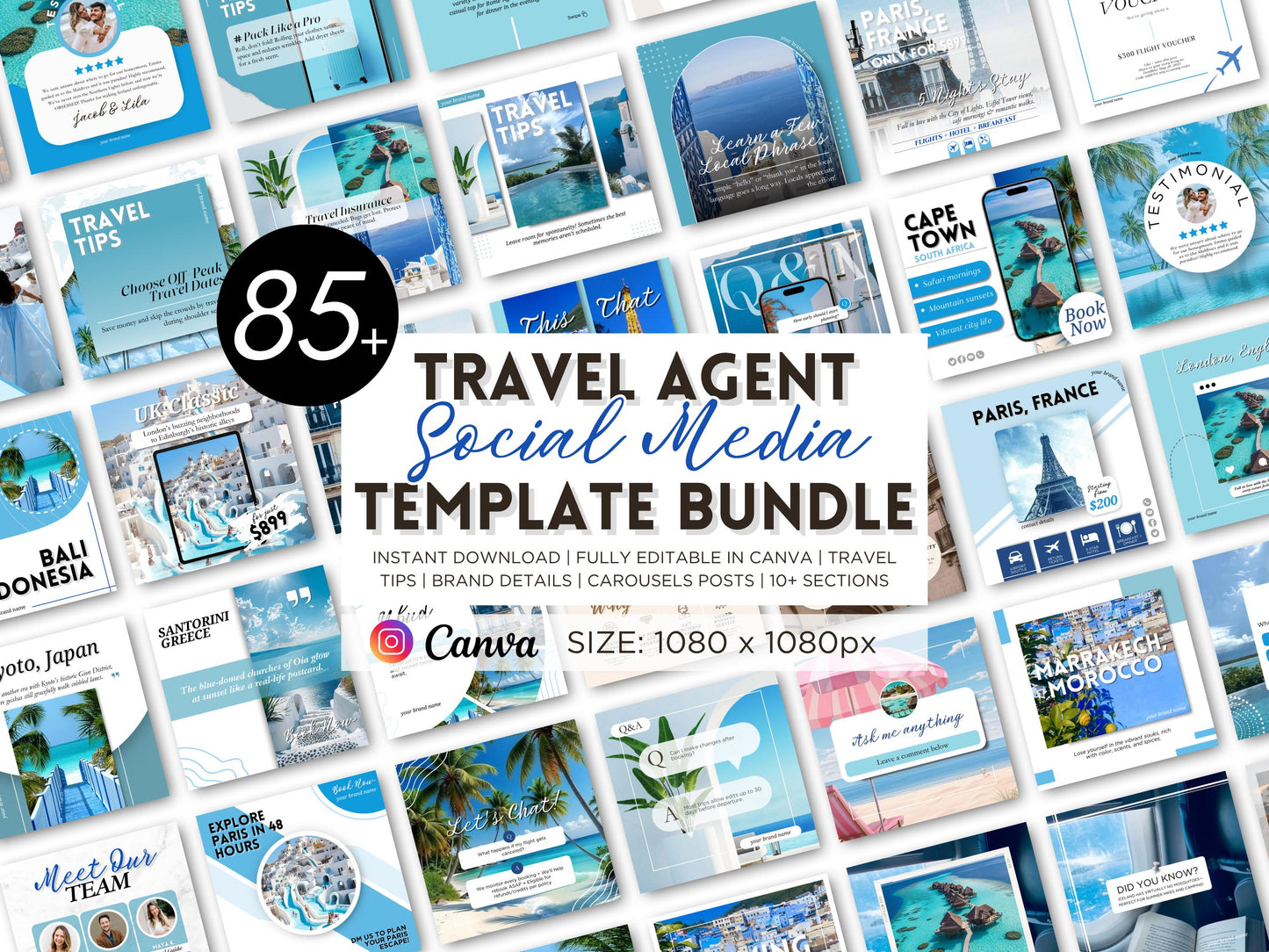 Travel Agent Social Media Templates: Canva Instagram Posts (Digital Download 1080x1080px)