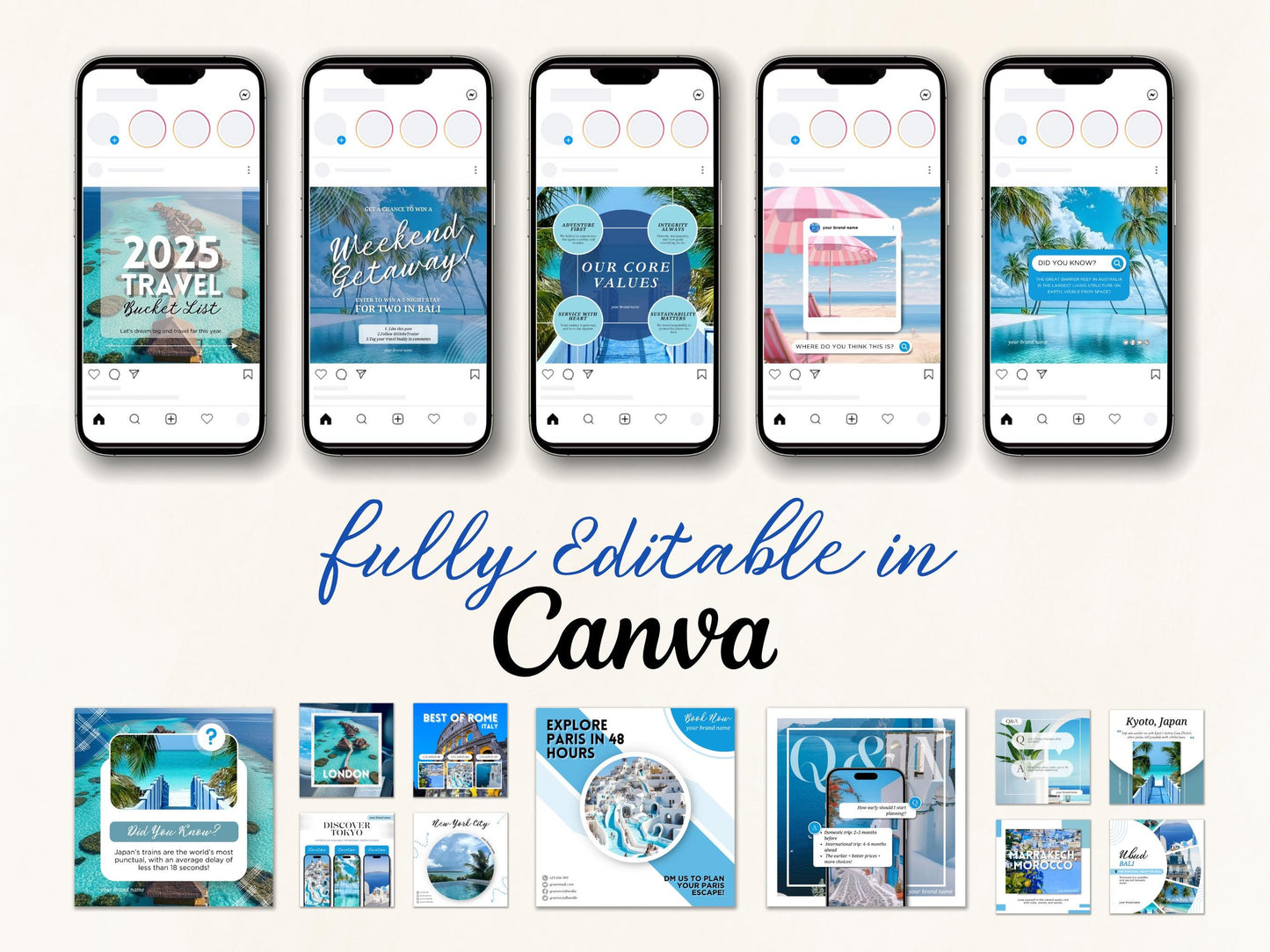 Travel Agent Social Media Templates: Canva Instagram Posts (Digital Download 1080x1080px)
