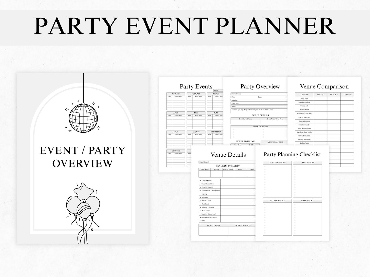 Party Planner Bundle, Editable Party Planner Template, Event Planner Template, Event Organiser Template, Event Planner Notebook