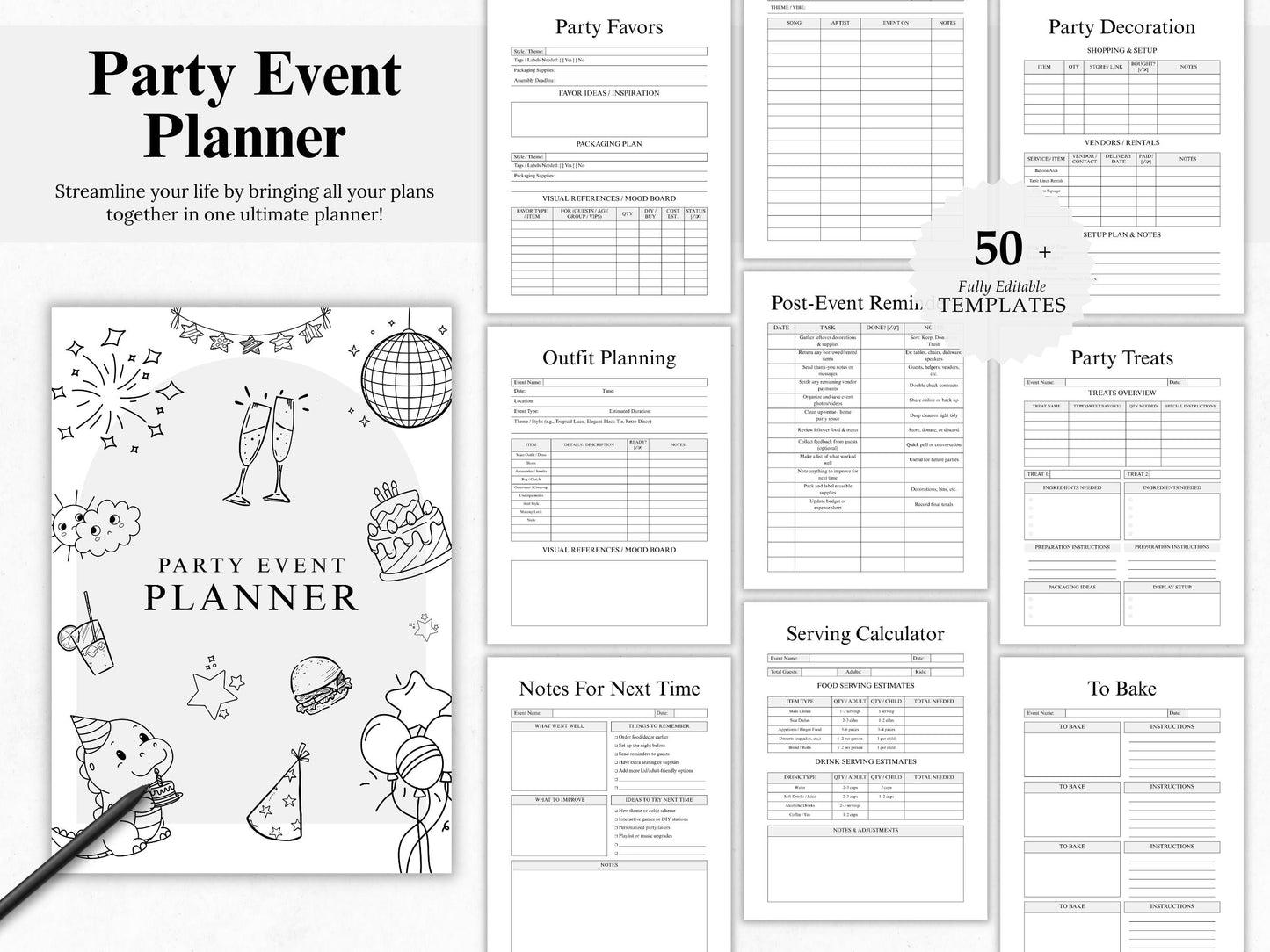 Party Planner Bundle, Editable Party Planner Template, Event Planner Template, Event Organiser Template, Event Planner Notebook